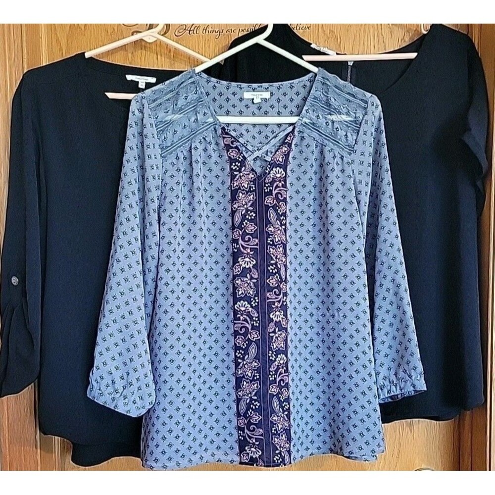 Maurices Womens Black Gray Short 3/4 SLV Shirt Blouse Tops Tunic Work Lot of 3